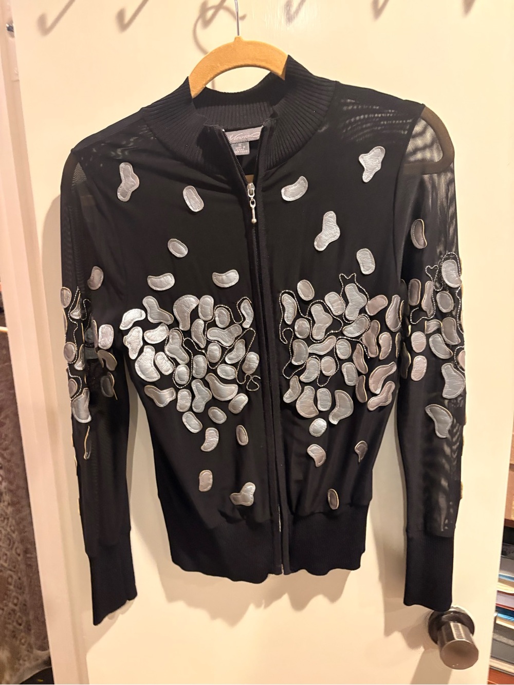 Moschino Black Bomber Jacket with Silver AppliquΓ©s